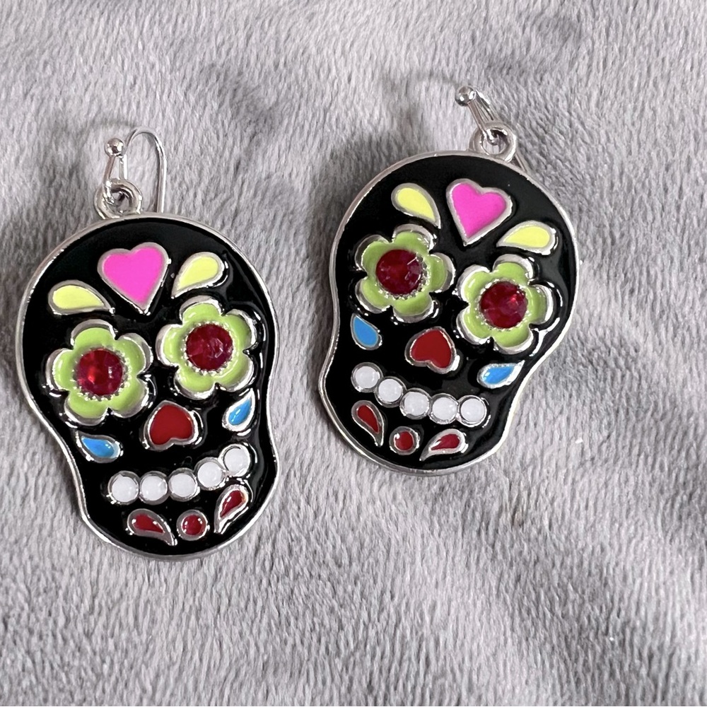 Vibrant Sugar Skull Earrings with Colorful Patterns